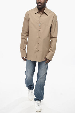 Camicia in Popeline di Cotone con Logo Tono su Tono