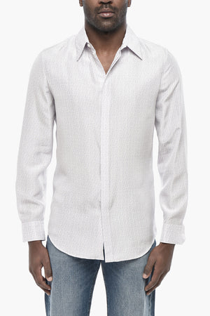 Silk Shirt with All-Over Monogram and Italian Collar