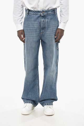 Jeans Cargo Wide Fit con Bottone Logato 25cm