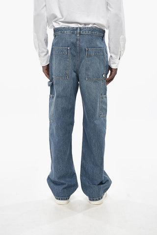 Jeans Cargo Wide Fit con Bottone Logato 25cm