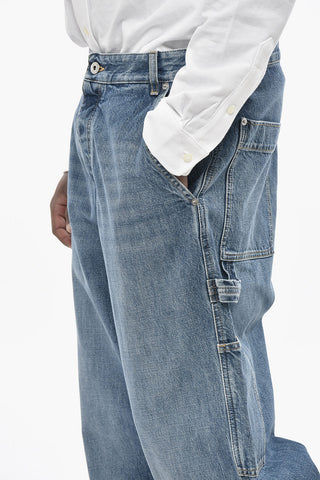 Jeans Cargo Wide Fit con Bottone Logato 25cm