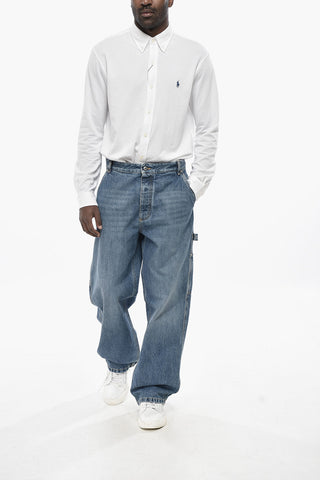 Jeans Cargo Wide Fit con Bottone Logato 25cm