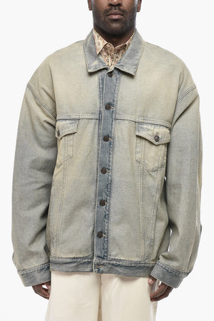 Denim Jacket with Delavé Effect and Logo Buttons