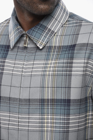 HOMME Checked Wool Overshirt with Zip Closure