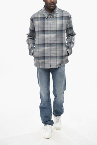 HOMME Checked Wool Overshirt with Zip Closure