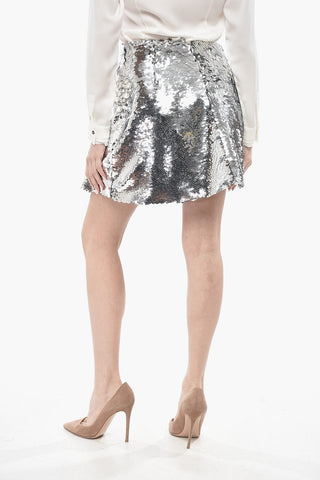Sequin Flared Miniskirt with Jewel Detail