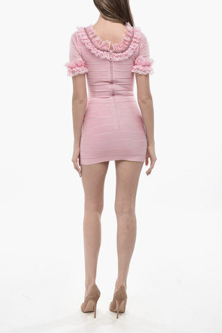 Stretch Fabric Minidress with Lace Ruffle Details