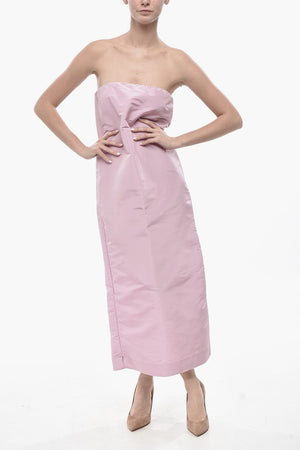 Silk Organza Strapless Sheath Dress With Side Slits