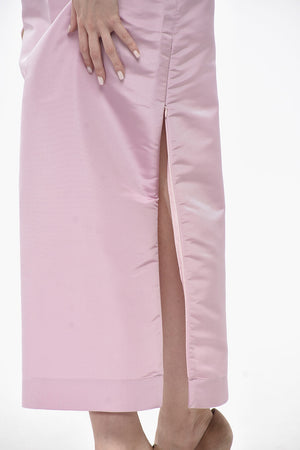 Silk Organza Strapless Sheath Dress With Side Slits