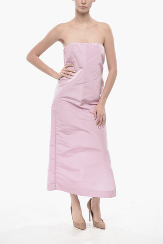 실크 오간자 스트랩리스 튜브 드레스, 옆트임