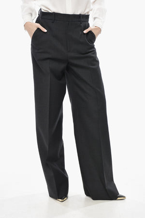 Pantaloni a Gamba Dritta in Lana Twill