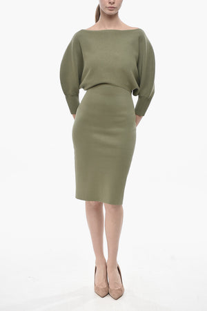 Knit Sheath Dress With 3/4 Batwing Sleeves