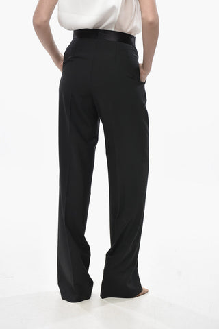 Virgin Wool-Blend Pants with Satin Waistband