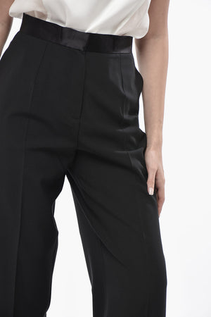 Pantaloni in Misto Lana Vergine con Banda in Vita in Satin