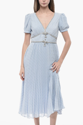 Vestito Midi Plissè con Motivo Lurex