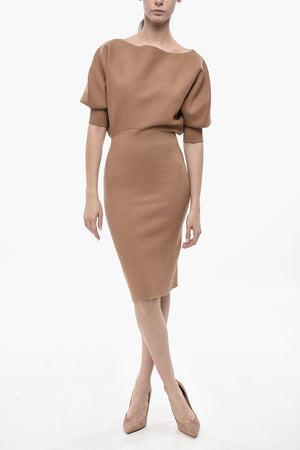 Knit Sheath Dress With 3/4 Batwing Sleeves