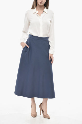 Wool and Silk Midi Flared Skirt