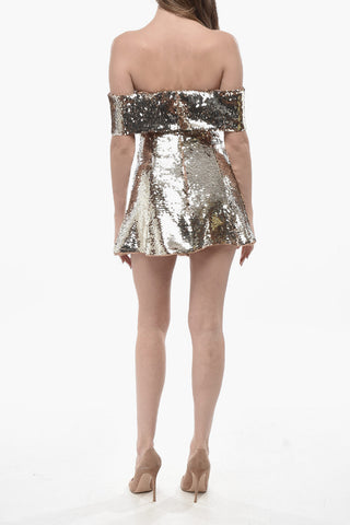 Off-Shoulder Sequin Dress with Jewel Detail