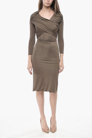 Ausgestelltes Kleid Aus Stretchstoff Mit Drapiertem Detail
