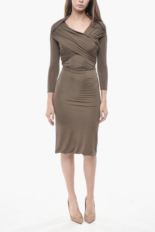 Vestito Svasato in Tessuto Stretch con Dettaglio Drappeggiato