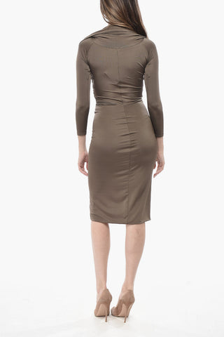Vestito Svasato in Tessuto Stretch con Dettaglio Drappeggiato