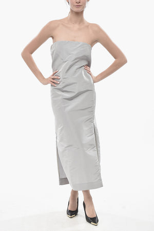 Silk Organza Strapless Sheath Dress With Laretali Slits