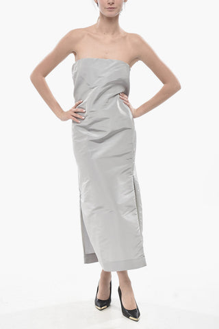 Silk Organza Strapless Sheath Dress With Laretali Slits