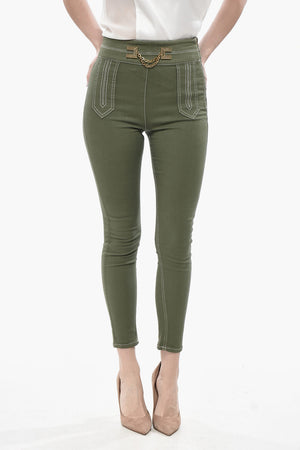 Pantaloni in Cotone Stretch con Cuciture a Vista