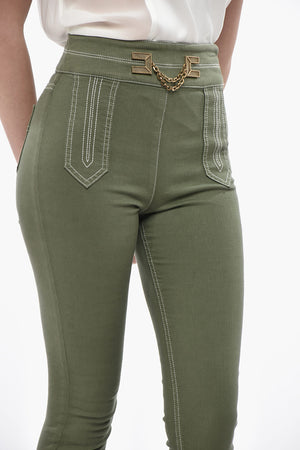 Pantaloni in Cotone Stretch con Cuciture a Vista