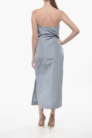 Silk Organza Strapless Sheath Dress With Side Slits