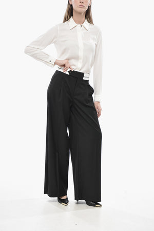 Single-Pleat Trousers with Contrast Waistband