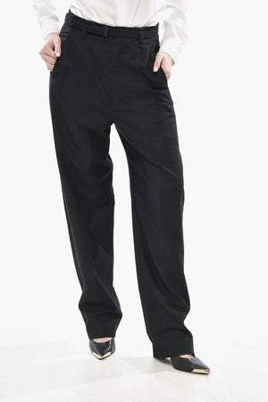 Cashmere-Blend High-Waisted Trousers with Belt