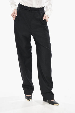 Pantaloni a Vita Alta in Misto Cashmere con Cintura