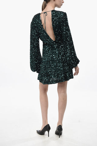 Sequined FLOWY Dress With Balloon Sleeves