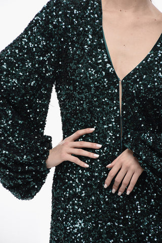 Sequined FLOWY Dress With Balloon Sleeves