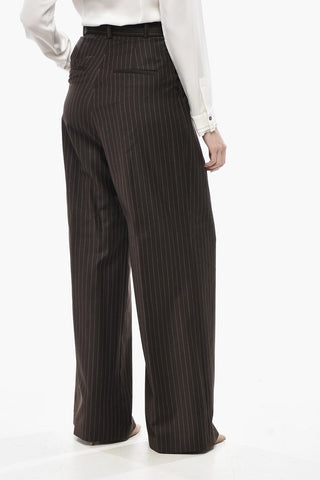 Wool Palazzo Trousers with Single Pleat and Pinstripe Pattern