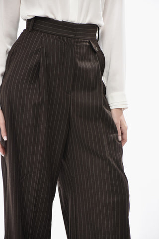 Wool Palazzo Trousers with Single Pleat and Pinstripe Pattern