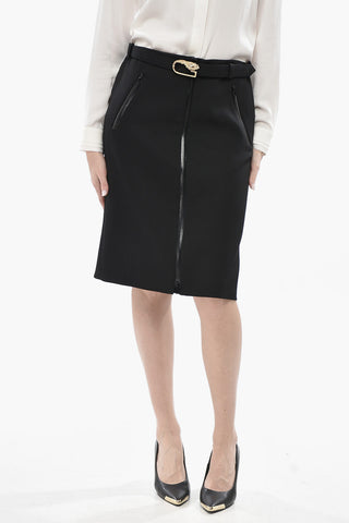 Longuette Zip-up in Misto Lana con Cintura