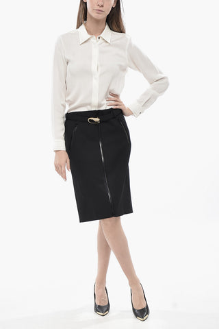 Longuette Zip-up in Misto Lana con Cintura