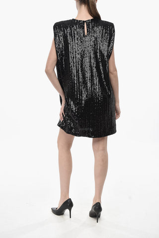 Sequin Straight-Fit Dress with Padded Shoulder Straps