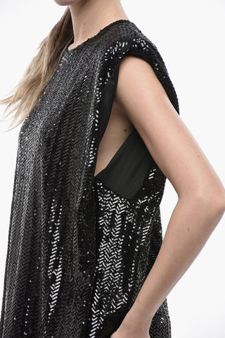 Sequin Straight-Fit Dress with Padded Shoulder Straps