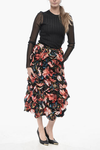 Drapierter Midirock mit Blumenmuster