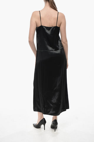 Seidensatin-Slipkleid Mit Velours-Emblem