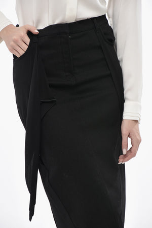 Gonna a Tubino in Doppio Tessuto con Drappeggi