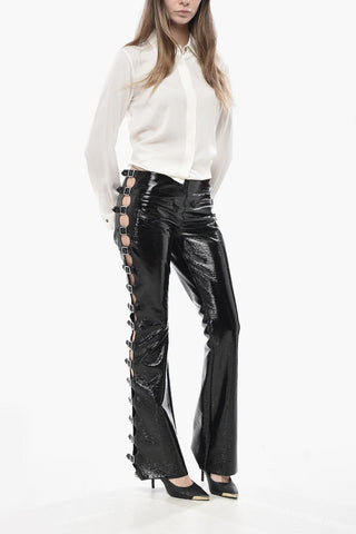 Eco-Patent Trousers with Lace-Up Sides