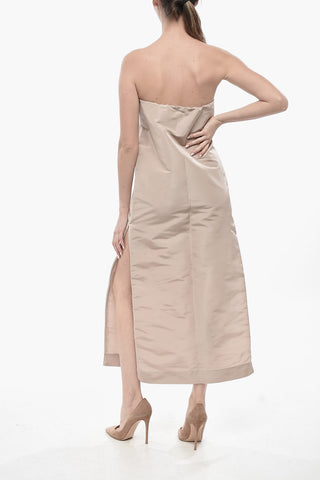 실크 오간자 스트랩리스 튜브 드레스, 옆트임