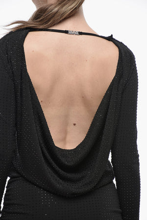 JEANS COUTURE Viscose Sheath Dress With Crystals And Waterfall Back Neckline