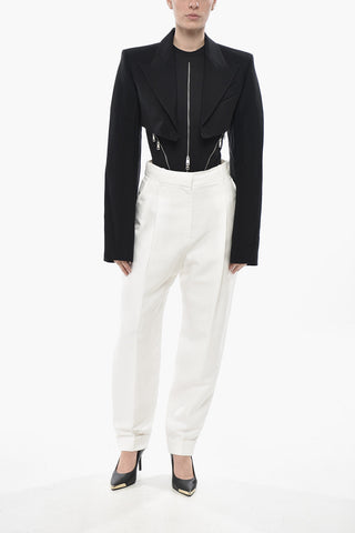Twill Cropped Blazer with Padded Shoulders