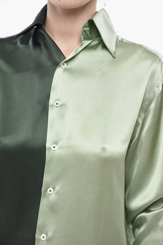 Two-Tone Satin Blouse With Maxi Cuffs