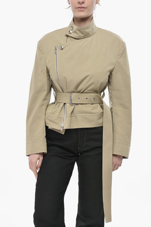 Cotton-Blend Jacket With Belt And Off-Center Zip